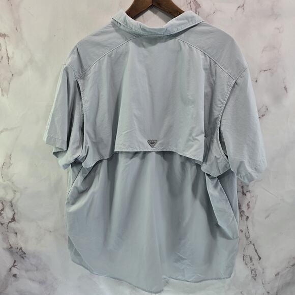Columbia Shirt Mens 2X XXL Gray Blue PFG Button Up Short Sleeve Vented Ripstop - Picture 5 of 13